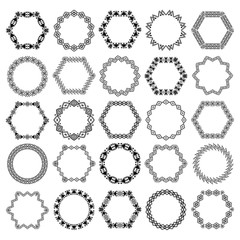 Set of decorative circular and hexagon elements for design in ethnic style