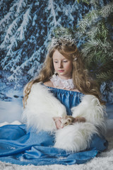 Snow Princess sits in the snow at Christmas trees 4574.