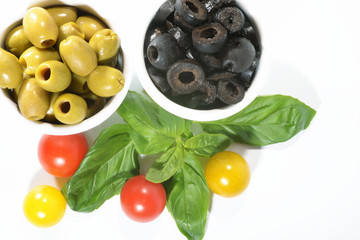 Appetizers, Black Olives, Green Olives, Tomato, Basil