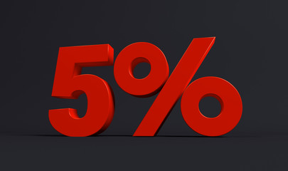 Red 3d 5% text on dark background. See whole set for other numbers.
