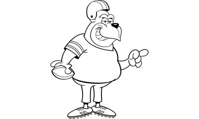 Black and white illustration of a gorilla football player pointing.