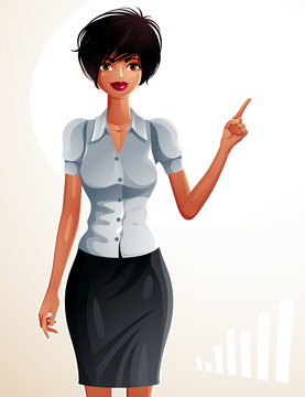 Illustration of young pretty businesswoman with modern haircut