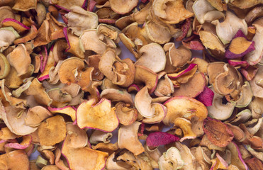 Pieces of dried apples. Texture of dried apples.