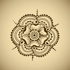 Vector floral ornament in indian style. Mehndi ornamental flower