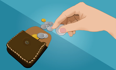 Hand holding coin and wallet