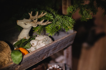 Decorated Christmas tree on  blurred