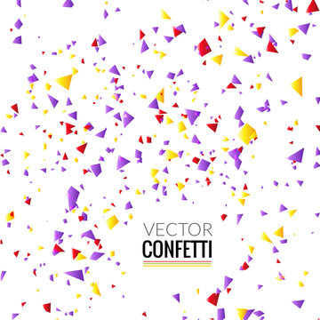 Colorful Confetti on White background. Christmas, Birthday, Anniversary Party Concept. Vector Illustration