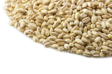 Group of Pearl barley close up on the white