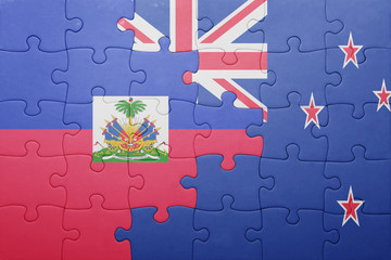 puzzle with the national flag of haiti and new zealand