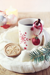 Cup of coffee and christmas sugar cookies