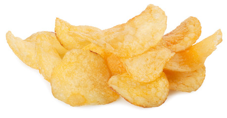 heap of potato chips isolated on white