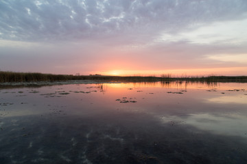 beautiful sunrise of the sun on the lake