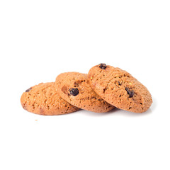 Chocolate cookie biscuits isolated on white background