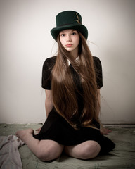 Teenage Victorian Girl With Very Long Hair And A Top Hat