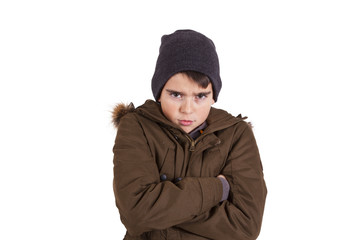 portrait of angry boy isolated on white
