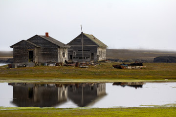 Abandoned polar station. Built in the Kara Strait of Novaya Zemlya archipelago at 1934