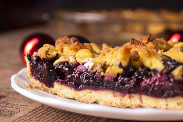 freshly baked cake with fruits and chocolate 