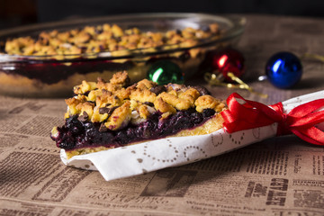 freshly baked cake with fruits and chocolate 