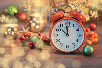 Greeting card "Happy New Year 2016!" with vintage clock and spar