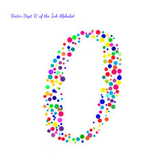 Vector Digit 0 from Bright Color Ink Blots with Splashes