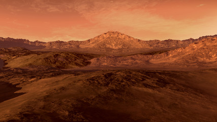 Fototapeta na wymiar Mars like red planet, with arid landscape, rocky hills and mountains, for space exploration and science fiction backgrounds.
