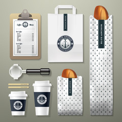 Blue anchor coffee shop corporate identity template design set