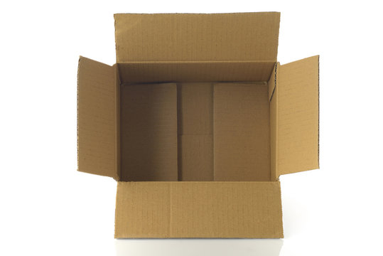 Open Cardboard Box / High resolution image of open empty carton on white background shot in studio