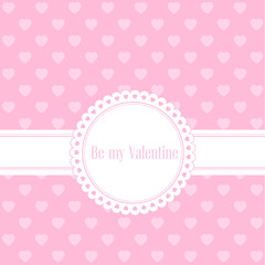 Vector illustration. Banner for design poster or invite Valentine's Day with big heart and title on pink hearts background