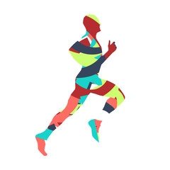 Colorful runner. Abstract vector silhouette. Red, green, blue, o