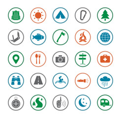 Camping icons set. Silhouette