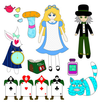 Alice in Wonderland isolated on White Background Vector Illustration