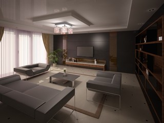 Fototapeta na wymiar Contemporary brown living room.