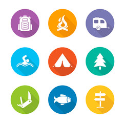 Camping flat design icons set