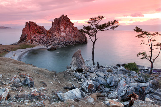 Sundown At Shaman Rock, Lake Baikal, Russia