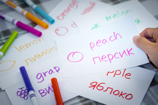 Russian; Learning New Language with Fruits Name Flash Cards