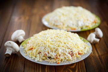 layered vegetable salad with mushrooms 