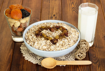Porridge with milk on  background