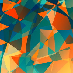 Orange blue poly background. Ornate wallpaper design. Web.