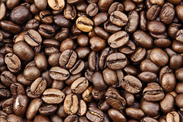 Close-up of roasted brown coffee beans background