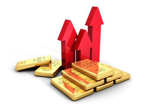 gold bullions price rising arrows grow up. business concept