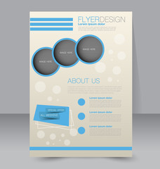 Flyer template. Business brochure. Editable A4 poster for design, education, presentation, website, magazine cover. Blue color.