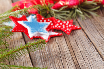 Handmade felt figures on rustic wooden table