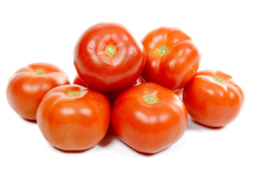 several tomatoes  on white background