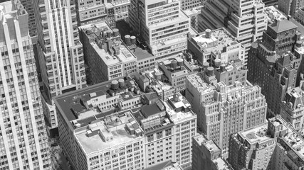 Black and white aerial picture of Manhattan,  NYC.