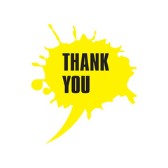 Yellow vector textured speech bubble in flat design with phrase Thank you. Made of paint brush and stroke.