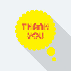 Thank you card colorful, vector, replicate flat design with shadow, speech bubble icon in trendy color pallet, with lettering Thank You.