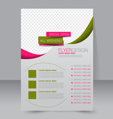 Flyer template. Business brochure. Editable A4 poster for design, education, presentation, website, magazine cover. Pink and green color.