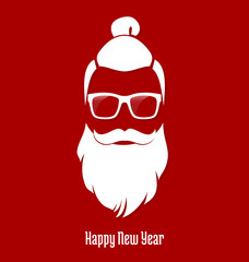Hipster Santa Claus, Party, Greeting Card, Banner, Sticker, Hipster Style. Man Bun Hairstyle.