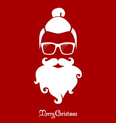 Hipster Santa Claus, Party, Greeting Card, Banner, Sticker, Hipster Style. Top Knot Hairstyle.