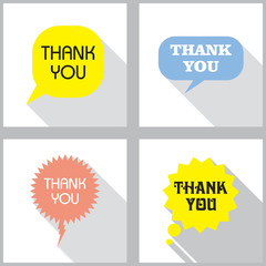 Vector speech bubbles set in flat design with shadow and phrase Thank you. 